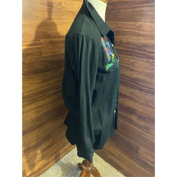 Quacker Factory Vintage 90’s Black Long Sleeve Button Down Shirt Embroidered Roo - Picture 16 of 16